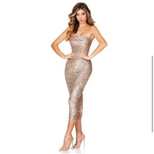 Nookie Rose Gold Sequin Strapless Midi Dress